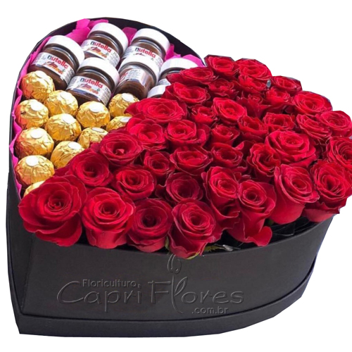 ♥ Box Coração Rosas, Ferrero e Nutella 140 gramas